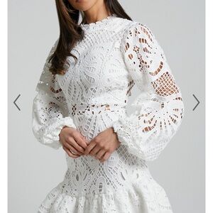 Showpo Elegant White Lace Long Sleeve Dress